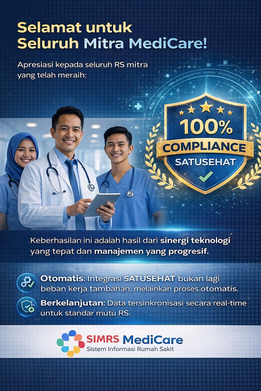 Apresiasi untuk rumah sakit mitra SIMRS MediCare yang meraih 100% compliance SATUSEHAT.
