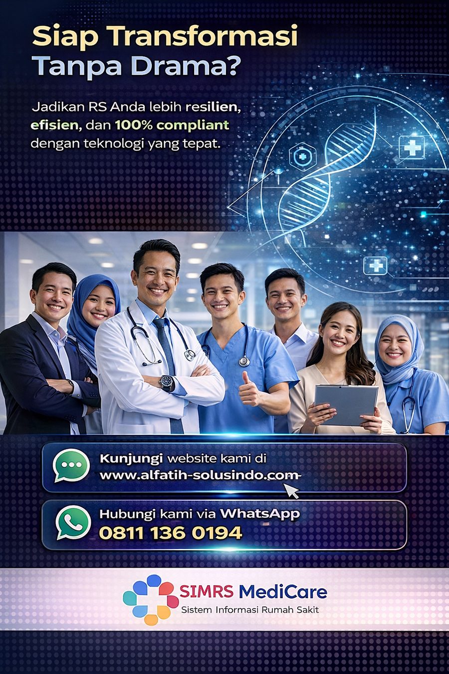 Jadikan rumah sakit Anda lebih resilien, efisien, dan 100% compliant dengan teknologi yang tepat.