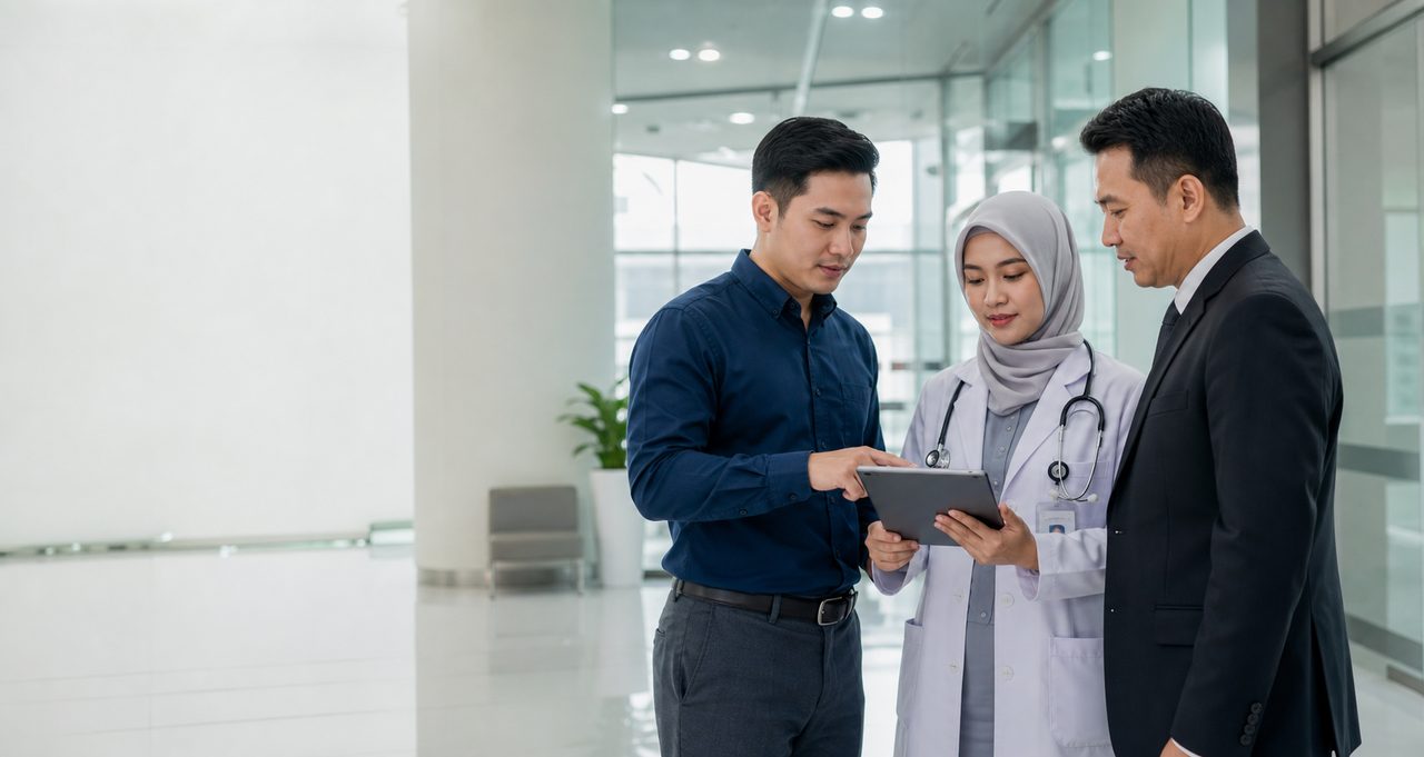 Konsultan teknologi ASTECH berdiskusi dengan dokter dan eksekutif rumah sakit