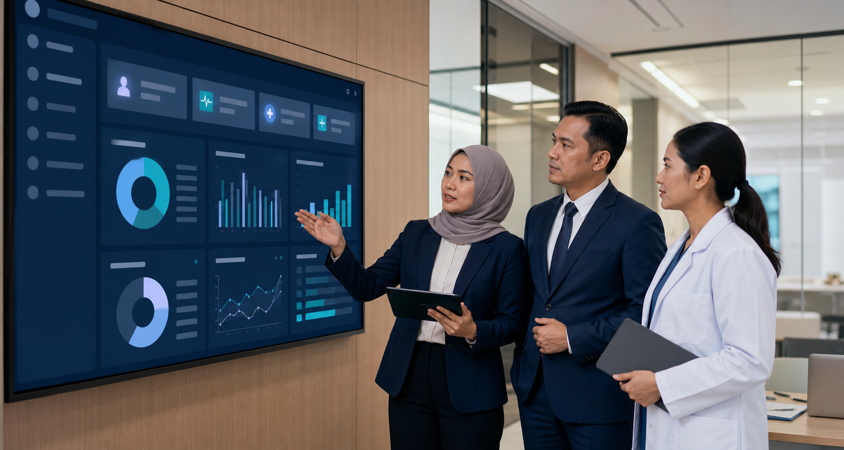 Tim healthcare ASTECH meninjau dashboard rumah sakit