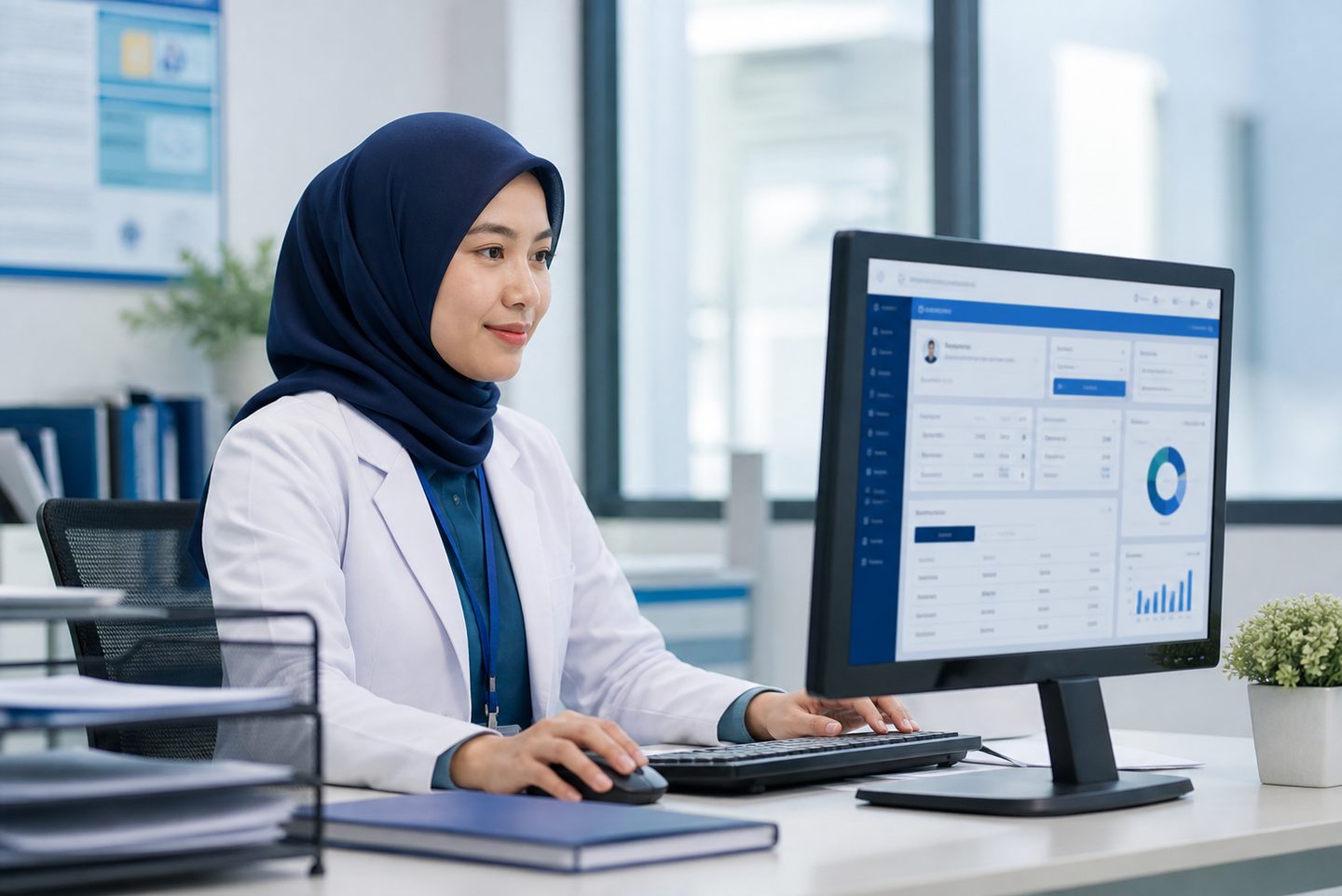 Dokter radiologi menggunakan MediPACS untuk meninjau citra medis